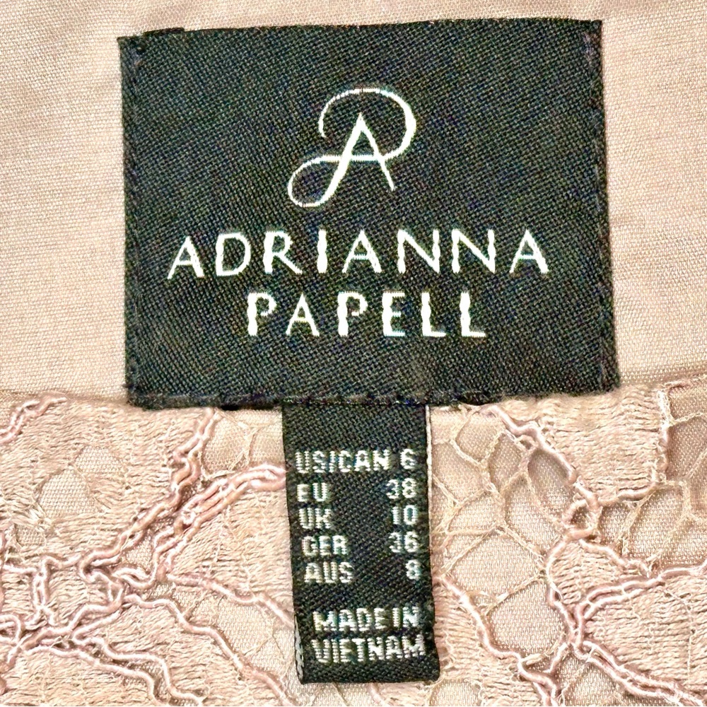 Adrianna Papell Lace Cocktail Dress Blush Beige Romantic Coquette Sleeveless 6 - Picture 14 of 16